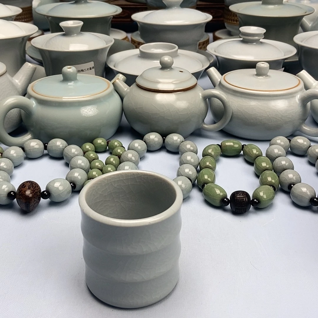 杯仿古月白釉竹节杯原矿原釉原产地