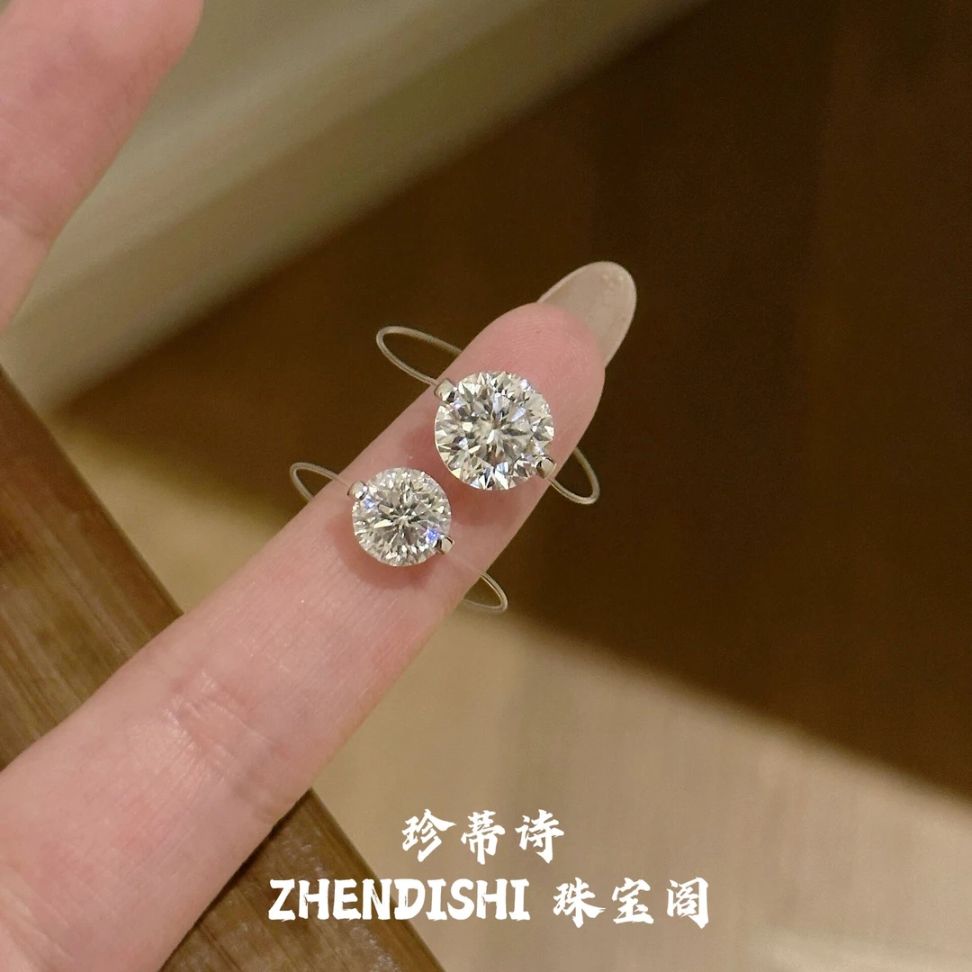 925银戒指 人鱼之泪925银莫桑石戒指 设计感轻奢透明线戒指钻戒