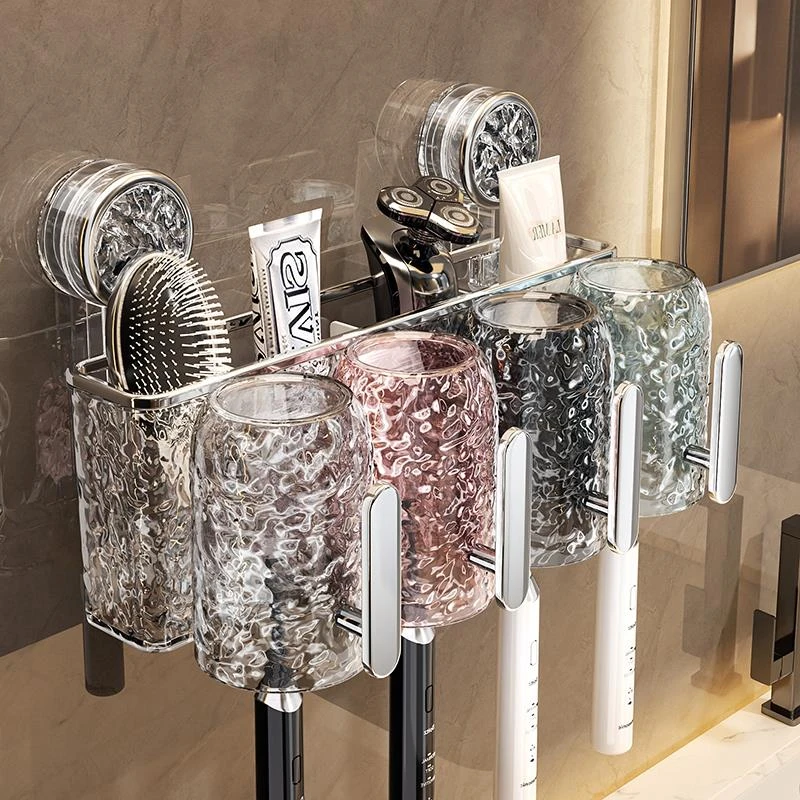 吸盘牙刷置物架壁挂式免打孔牙膏挂架卫生间带把手刷牙漱口杯架子