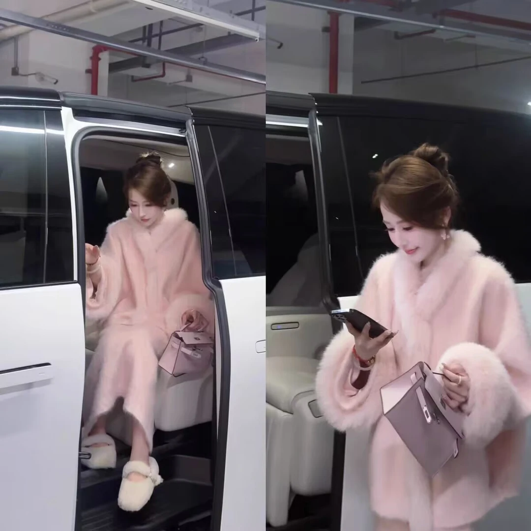 冬季新款女装慵懒贵气风短款拉绒大衣套装