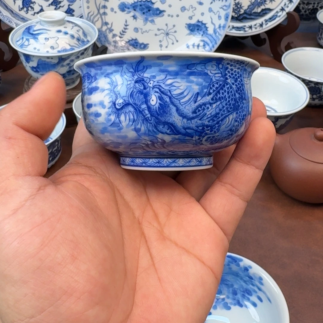 摆件陶龙杯卢氏手绘