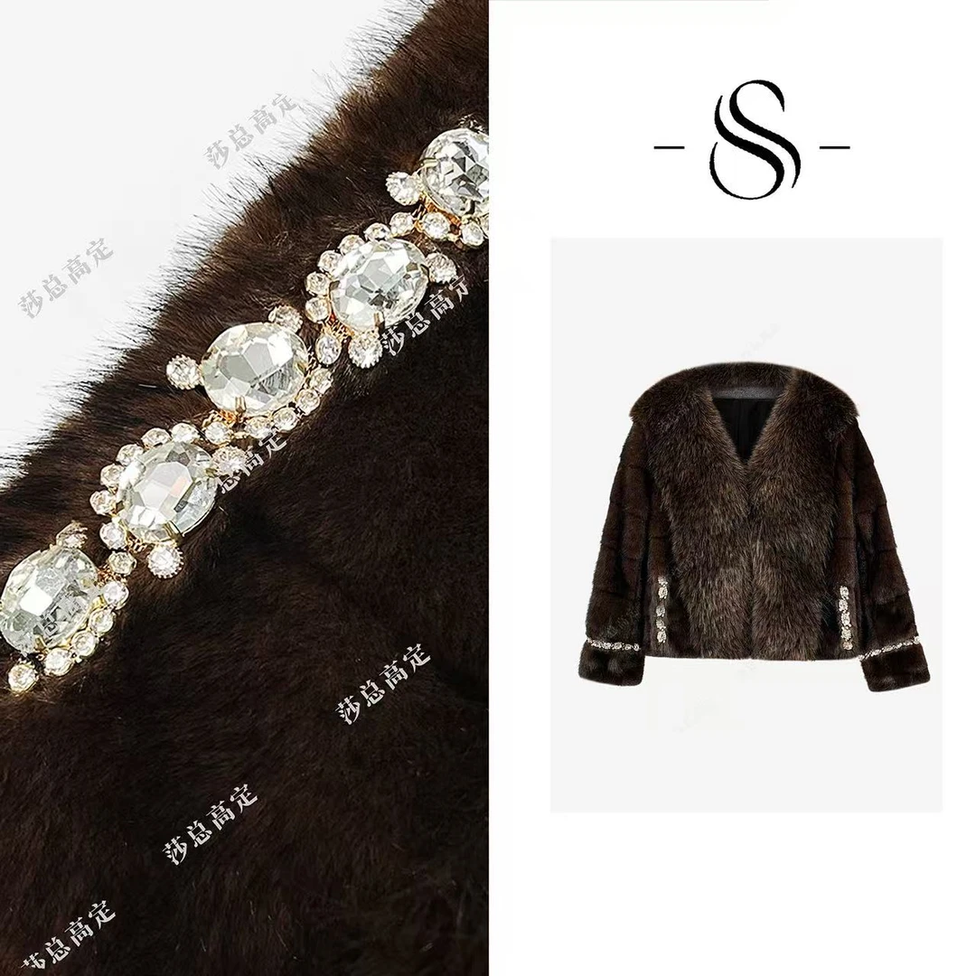 NIMOSHI【倩倩】冬季新款法式高奢重工V领拼接设计气质短外套D0103