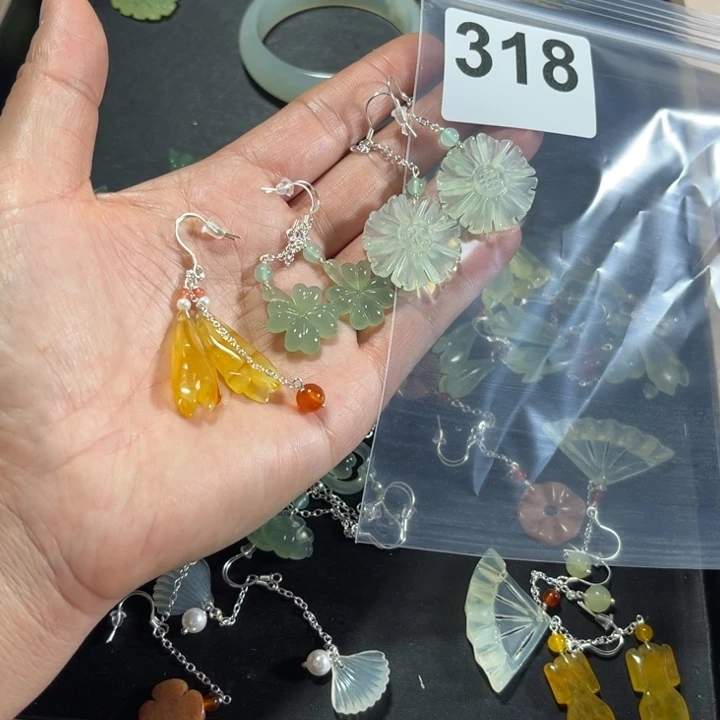 蛇纹石玉耳饰未镶嵌小*