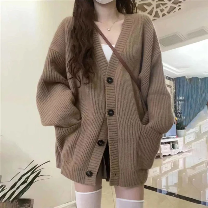 韩版高级感毛衣外套女秋冬外搭新款慵懒复古厚实穿搭针织开衫#360