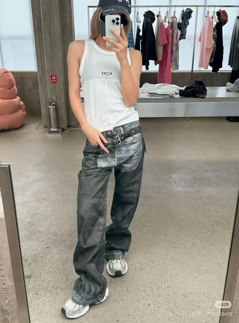 D6-2黑灰色“水中月”牛仔裤（0413）