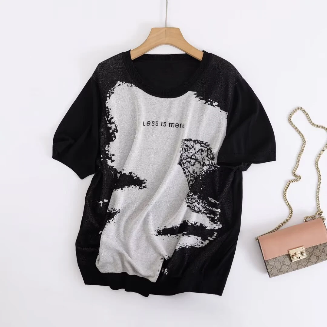 卡洛町大码女装120-200斤夏新款时尚百搭黑低配灰图圆领短袖0365