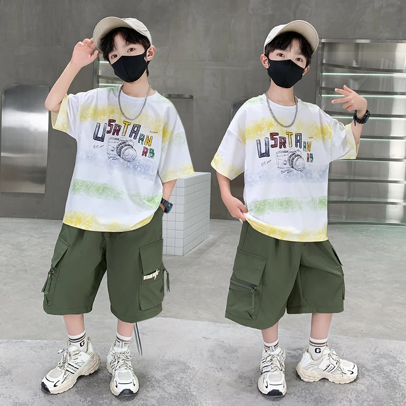 男童夏装套装2025新款儿童夏季短袖两件套6-12岁中大童男孩洋气潮