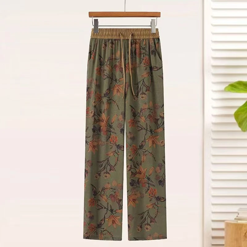 好品质女装2025夏天新款妈妈宽松薄款印花直筒裤高腰百搭显瘦裤子