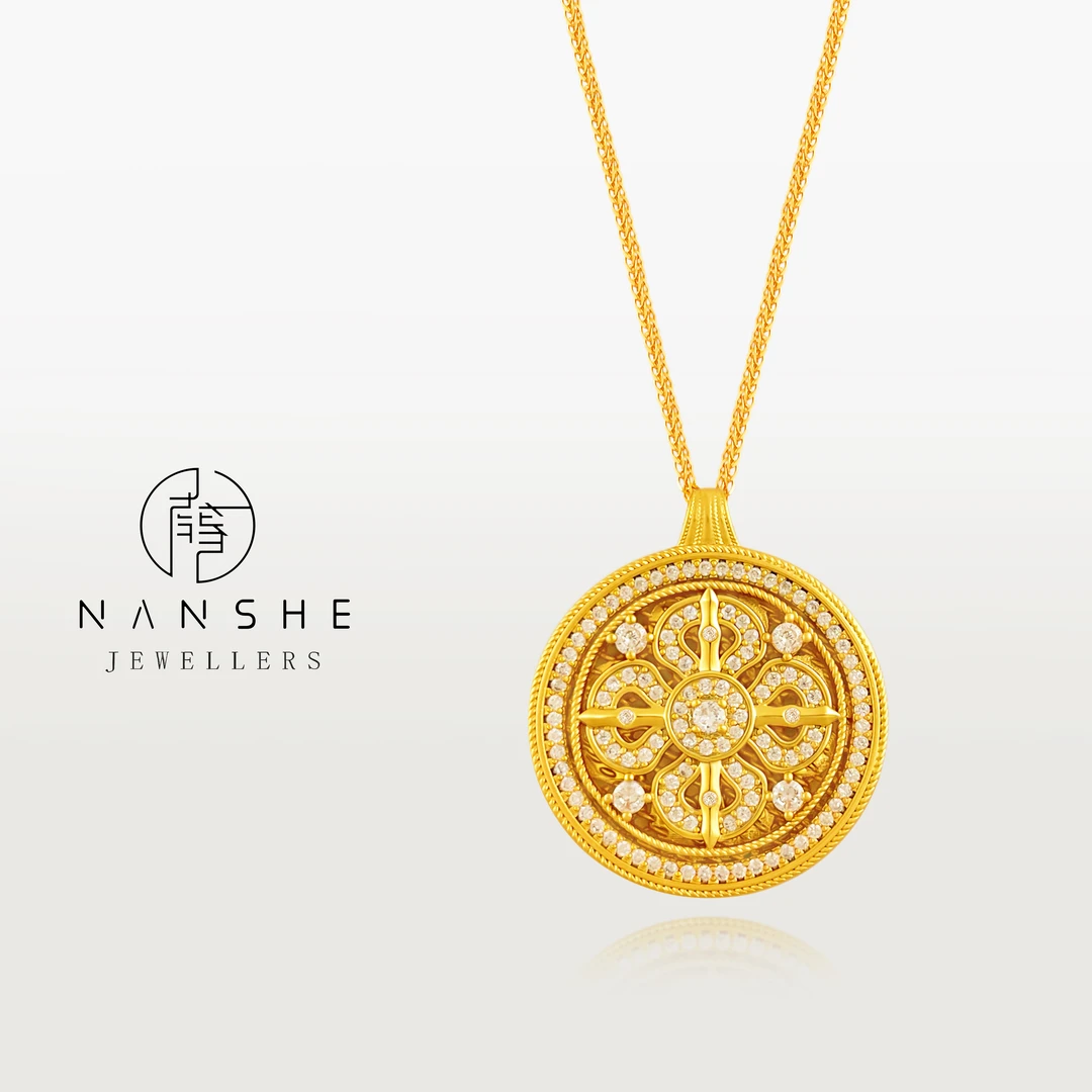 NANSHEN/南奢 轻奢新中式古法工艺可旋转十字金钢杵镶钻项链L1776