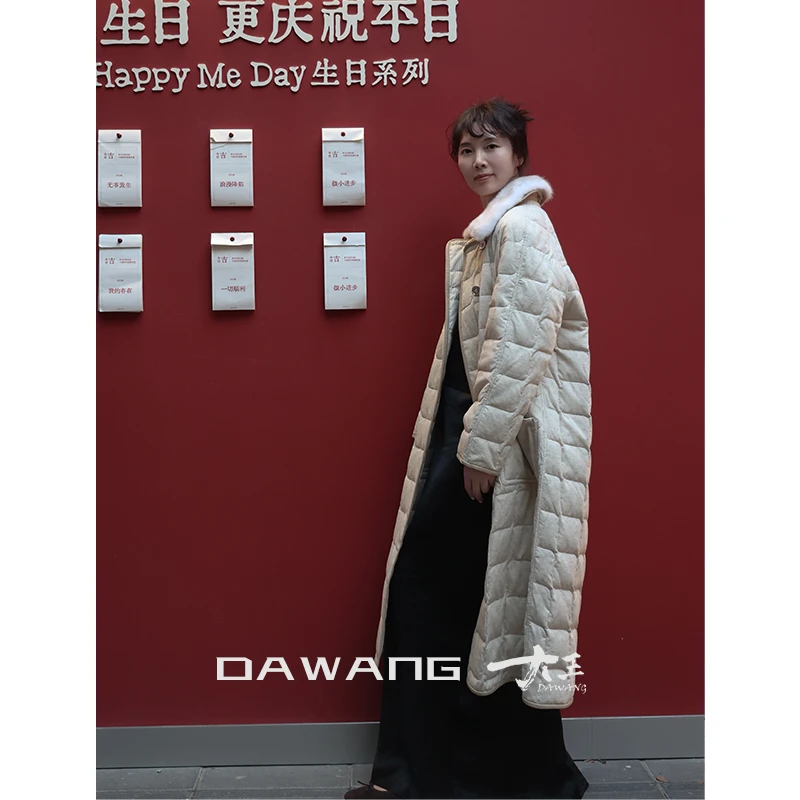 DAWANG |2025新款真两面穿水貂毛领进口鹅绒女士长款外套60191
