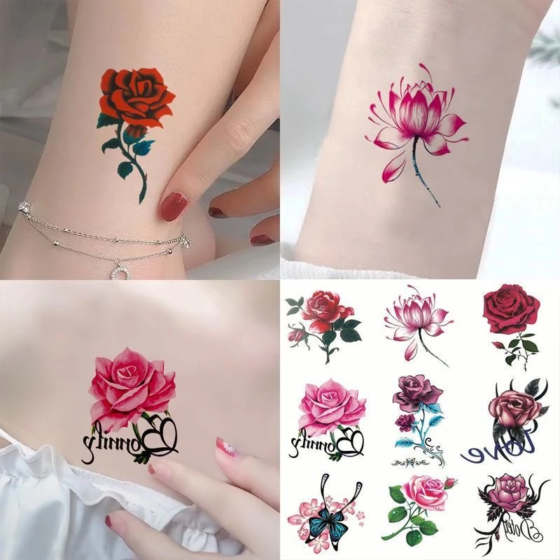 女士防水持久纹身贴玫瑰花朵蝴蝶彼岸花个性小清新真唯美逼真
