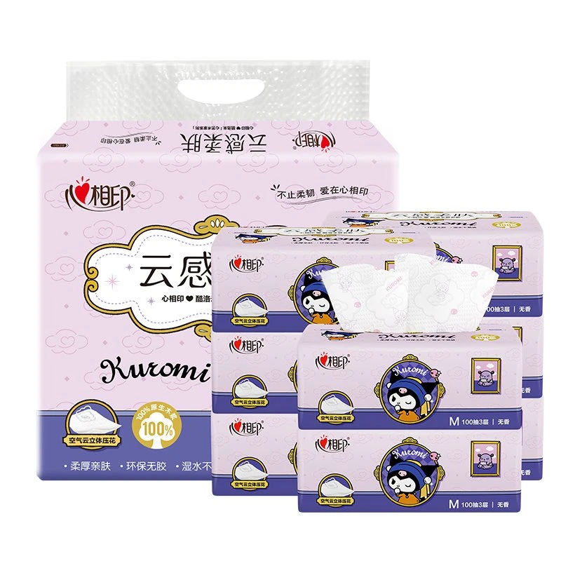 心相印M码IP联名款100抽立体压花家用特惠装面巾纸纸巾卫生纸抽