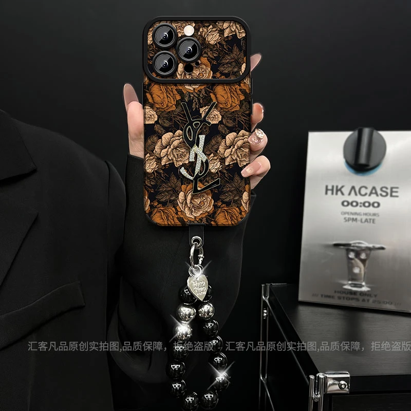 适用【苹果/oppo/华为/vivo/小米】大视窗复古棕玫瑰网红防摔手机壳