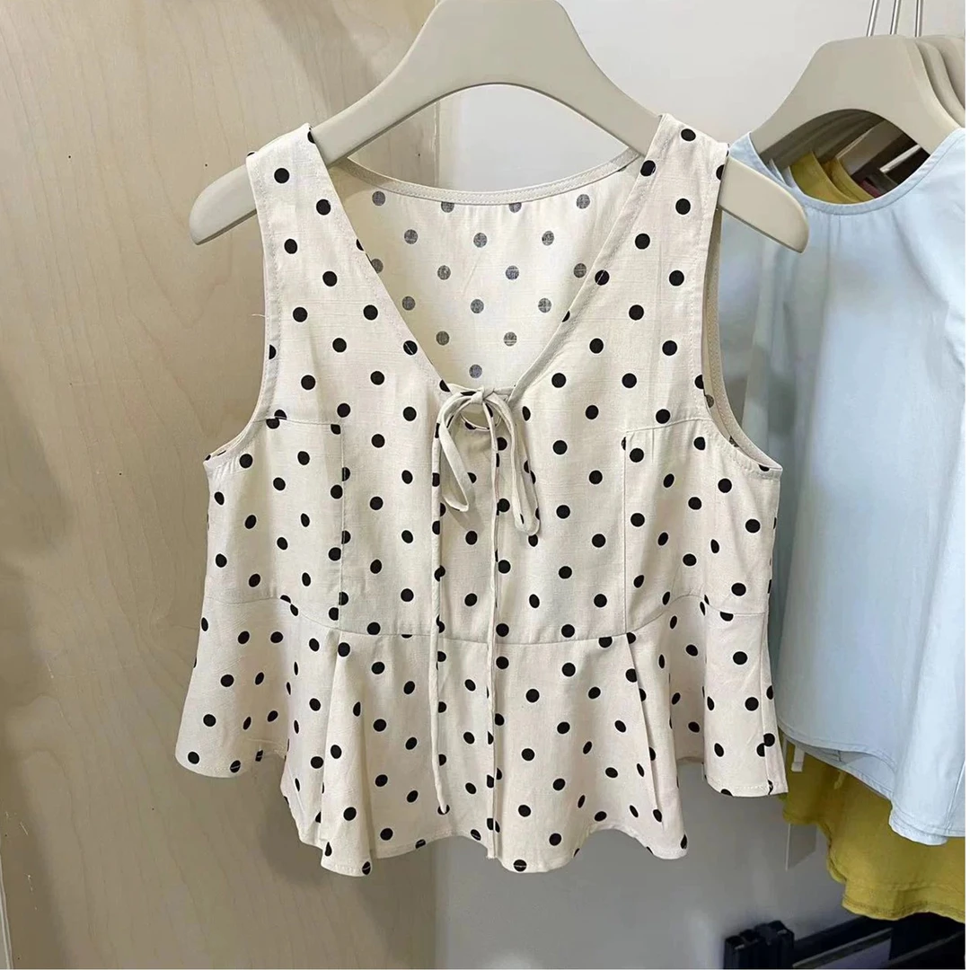 【七七专属】XS1900 时尚洋气百搭韩版无袖波点上衣