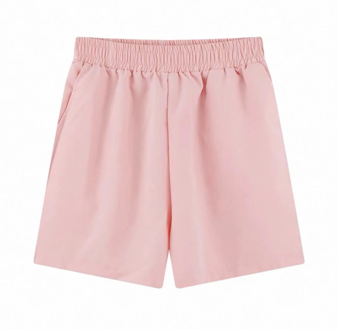 2025新款时尚百搭松紧腰净色纯棉休闲短裤女宽松显瘦