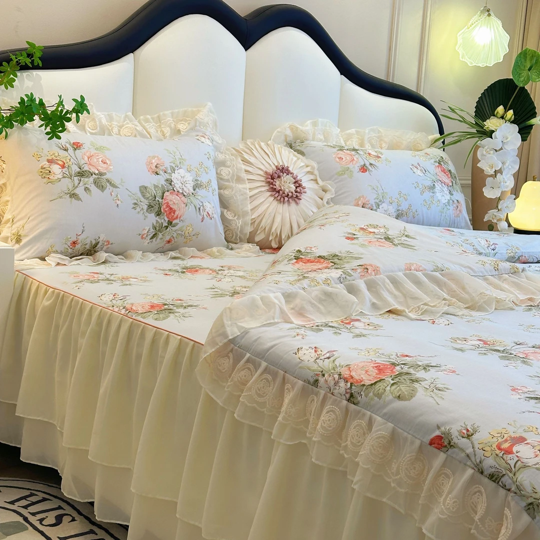 【主播推荐】花有约  法式优雅复古全棉加厚工艺款四件套床裙款