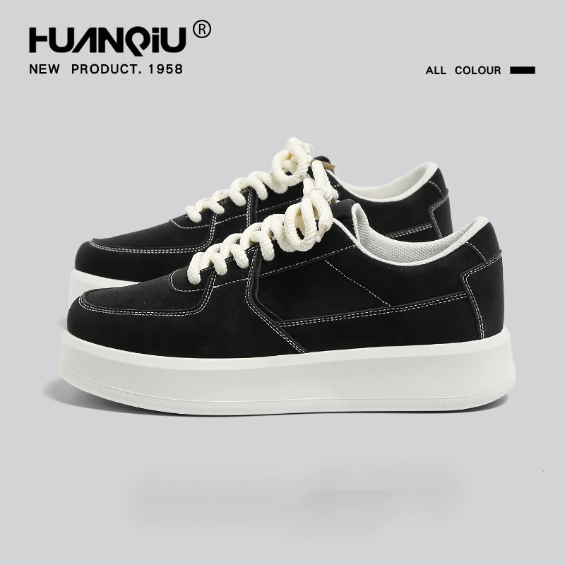 新品黑色板鞋男士韩版潮2025新款春季爆款百搭运动时尚休闲男鞋子