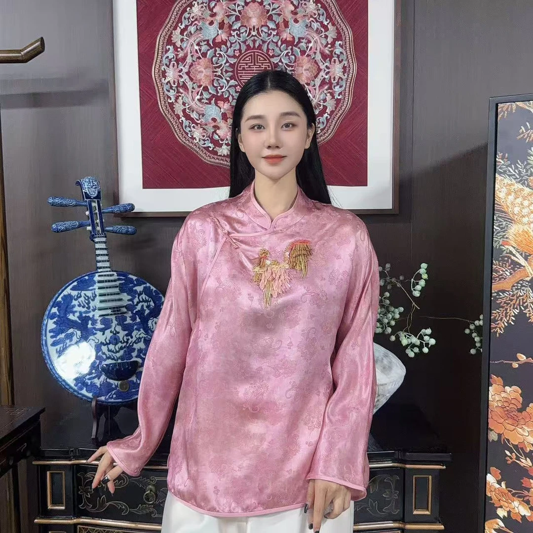 Betty Bairn【南笙锦】新中式桑蚕丝提花百搭斜襟上衣Q7593