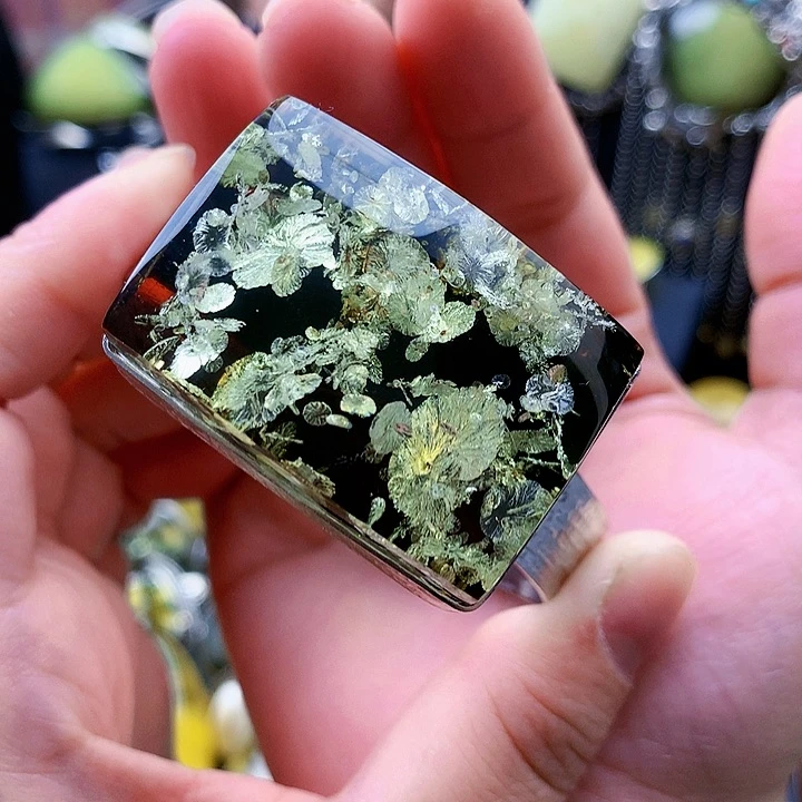 琥珀裸石银S925镶嵌手镯