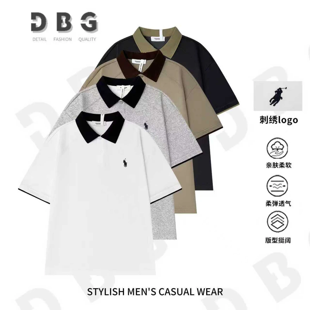 【93131】夏季男装POLO领宽松百搭战马刺绣T恤休闲撞色翻领T恤*1