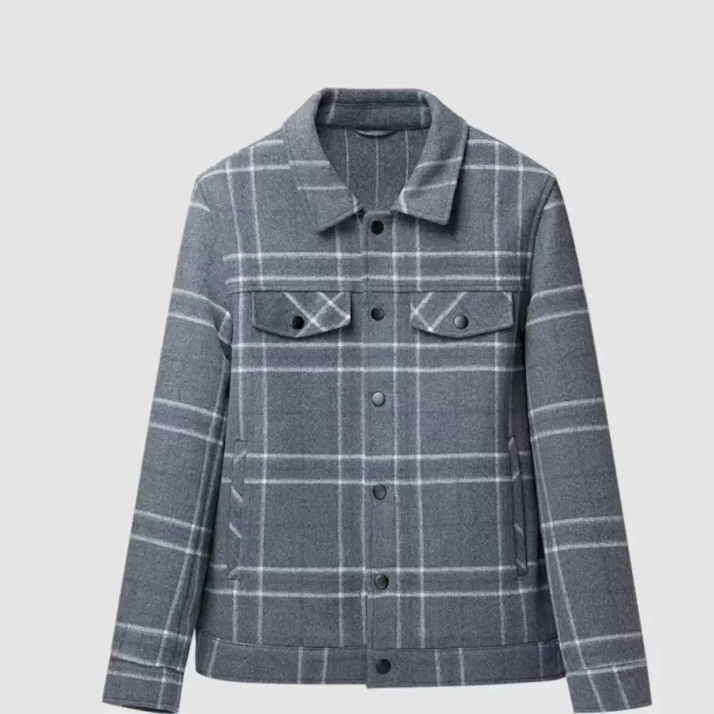 H剪标男士短款休闲格子翻领外套