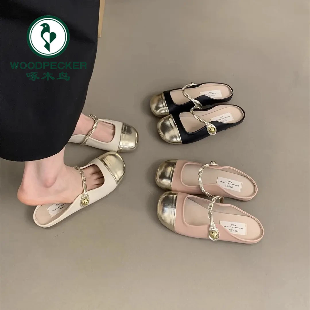 啄木鸟平底包头半拖玛丽珍凉拖鞋女2025春新款仙女风配裙子软底鞋