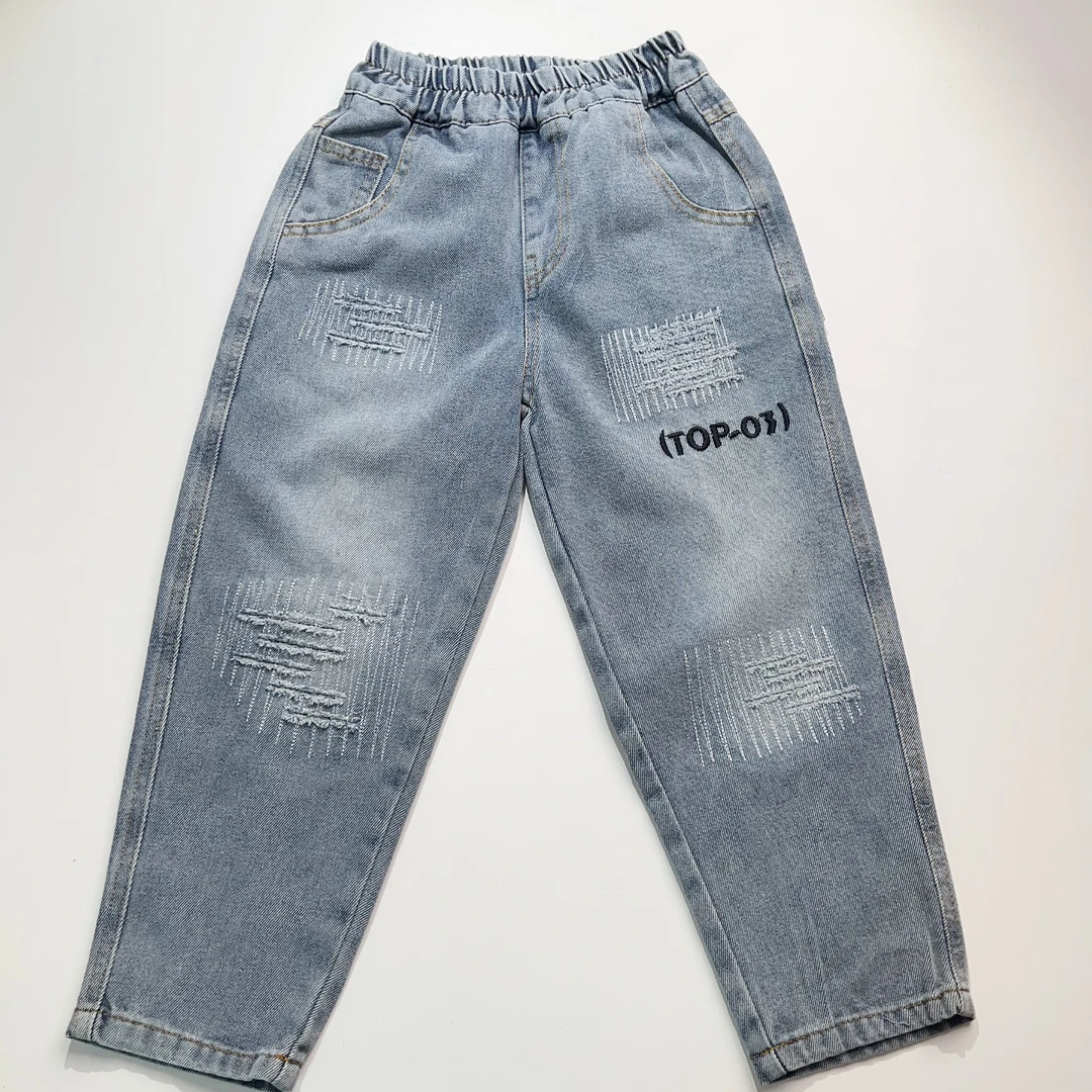 童装男装2025牛仔破洞中大童春夏款长裤（004）牛仔裤夏季