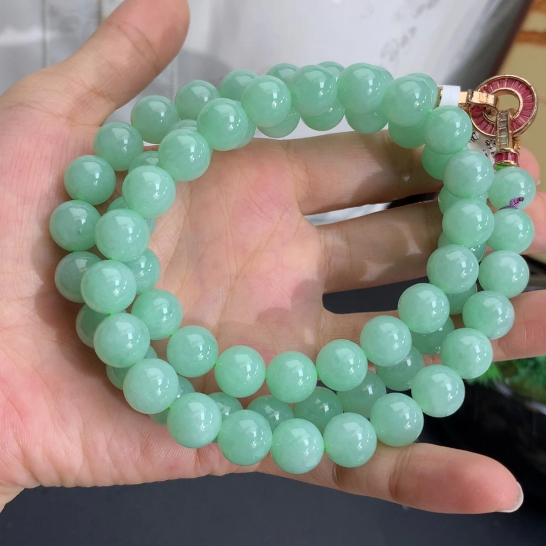 翡翠未镶嵌手串卡10细润果绿项链