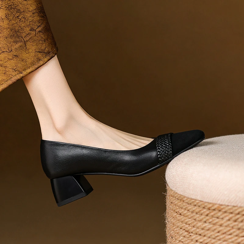 跟高4cm/34-40/舒适百搭时尚气质休闲拼接浅口法式日常通勤单鞋女