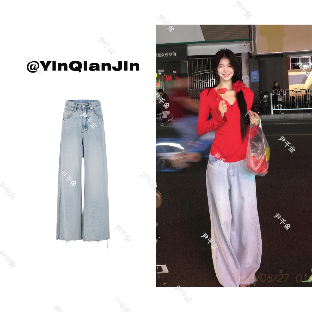 尹千金夏款【 夏日神裤】瑶子省钱风浅蓝色牛仔裤F062511