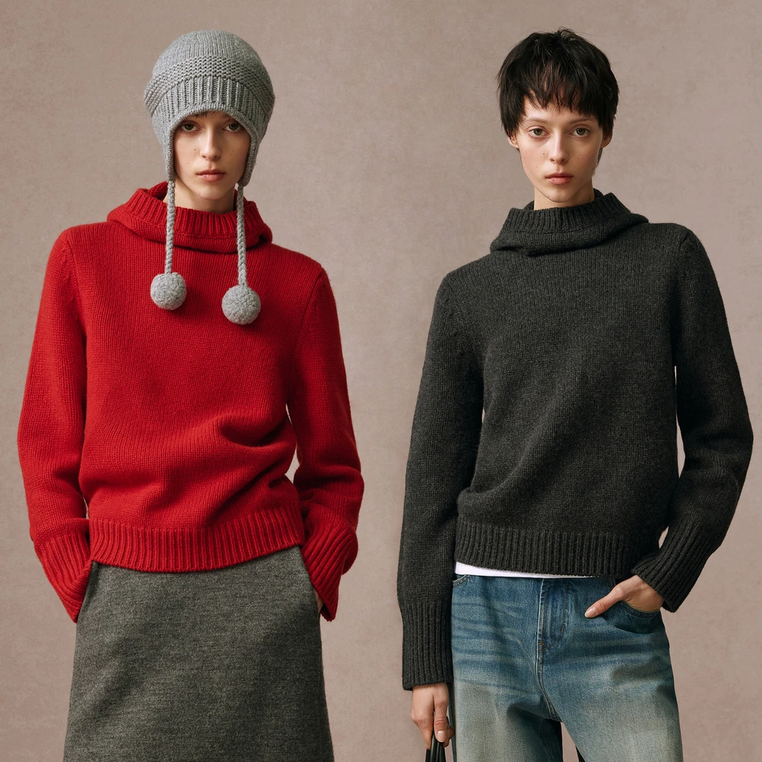 华吉言/HUAJIYAN【小帽子】100羊毛舒适休闲针织连帽套头毛衣