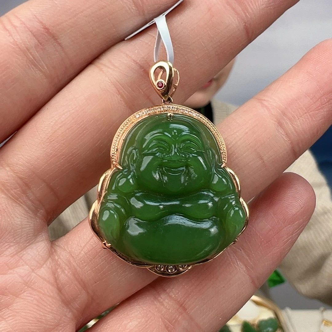 和田玉（碧玉）颈饰18K金镶嵌