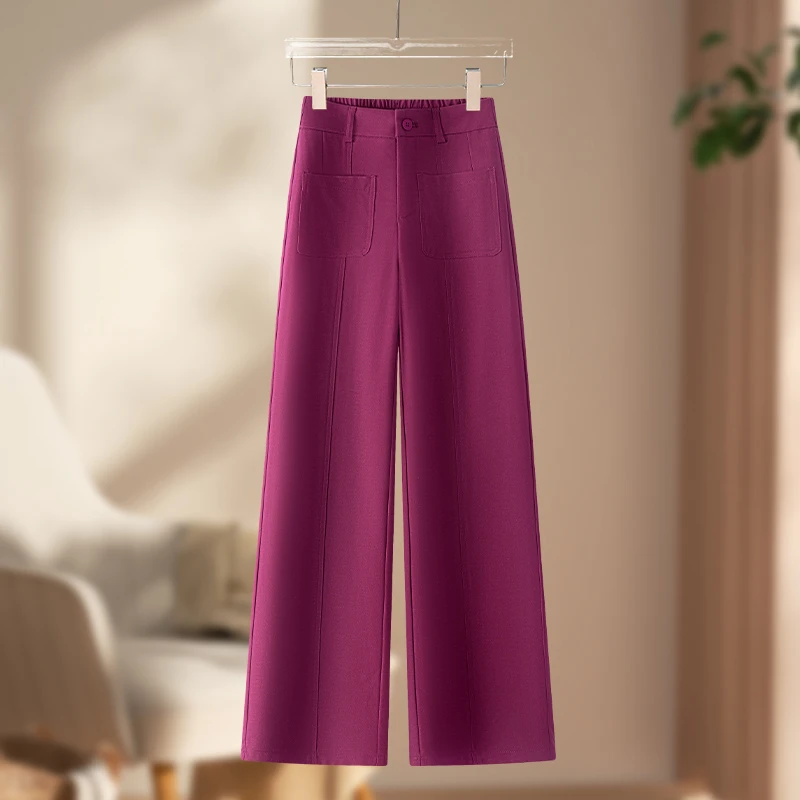 火龙果色天丝亚麻阔腿裤女2025夏日薄款高腰垂坠感棉麻裤子休闲裤