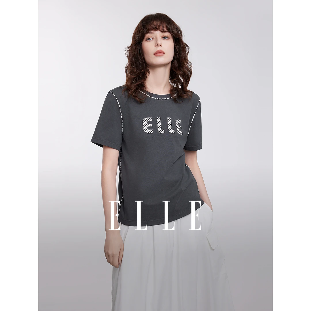 ELLE摩登休闲短袖女t恤2025夏季ET51056