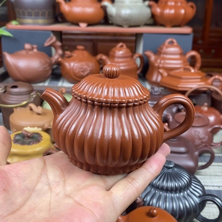 紫砂茶壶筋纹潘壶180cc原矿赵庄朱泥特价