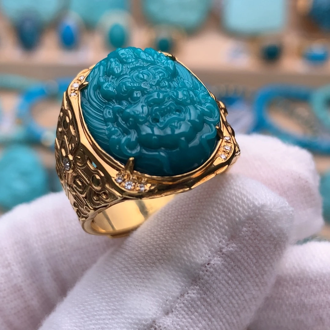 绿松石18K金镶嵌珠宝奇石