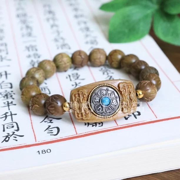 阿根廷绿檀 小天才绿檀雕刻莲花单圈 木质手串手链
