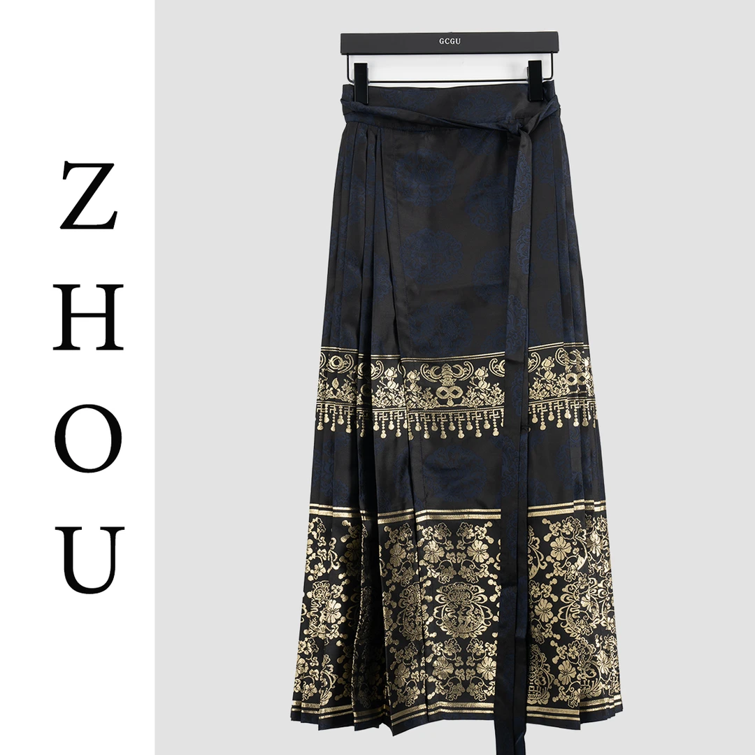 黑色设计感中国风半身裙-20617