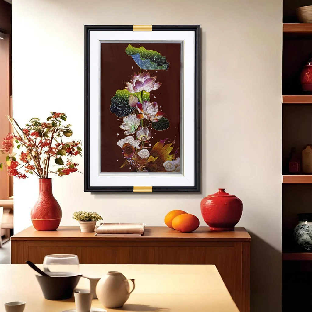 新中式玄关沙发背景墙装饰画锦鲤好thh57寓意挂画荷花鱼5070