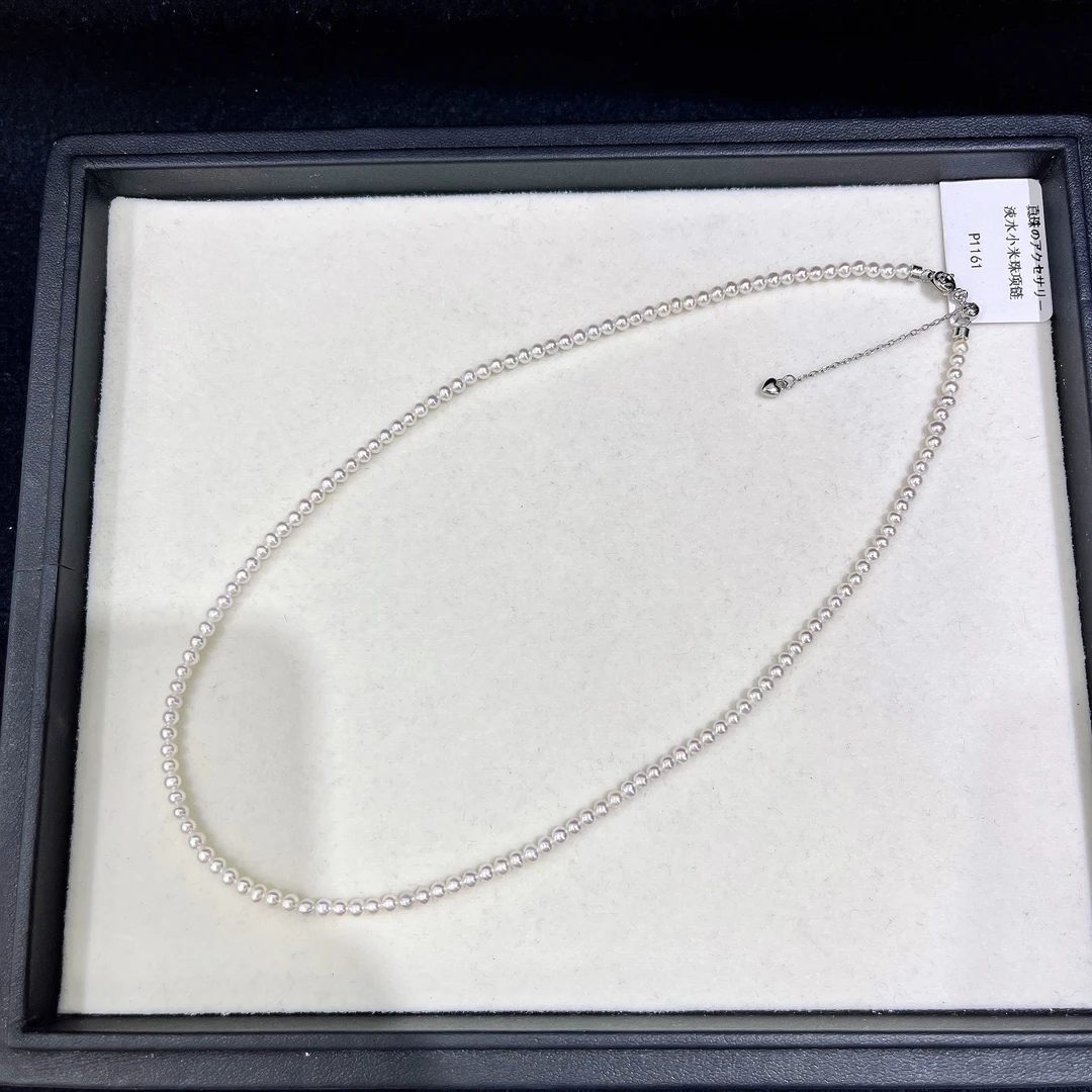 珍珠 淡水小米珠小珠项链 S925银 3-4MM