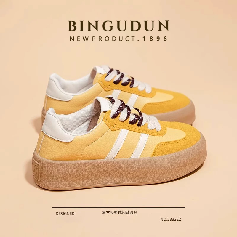 宾谷顿红色德训鞋女2025新款春季厚底学生百搭软底休闲板鞋子