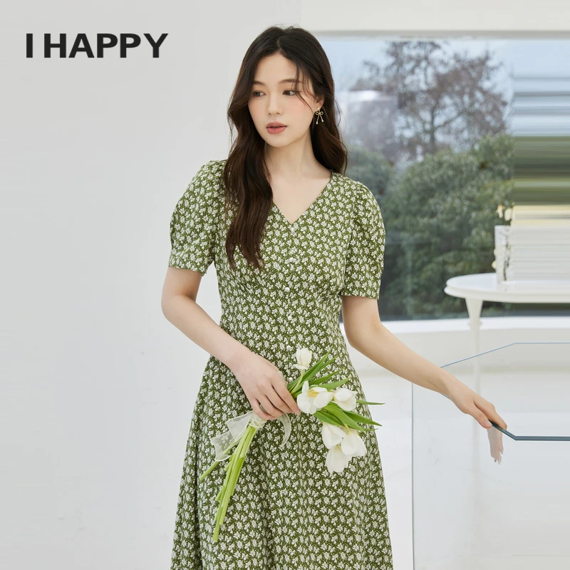 【莫奈花园风】海贝夏装优雅气质短袖高腰连衣裙H3H03AN377-HB