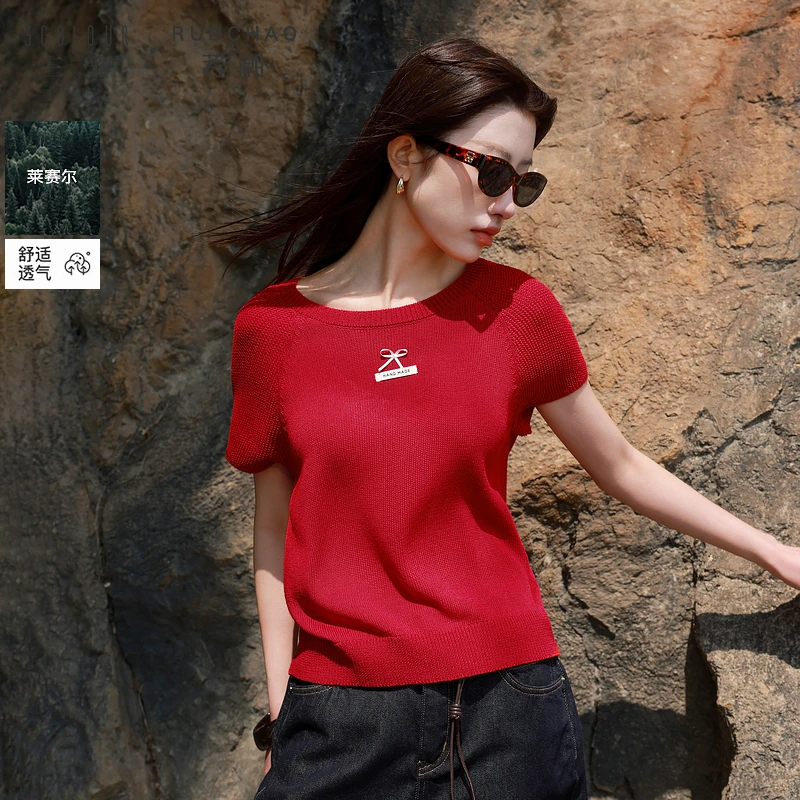 【商城专享】【莱赛尔】三彩大码女装夏新款插肩袖毛针织衫气质亚麻