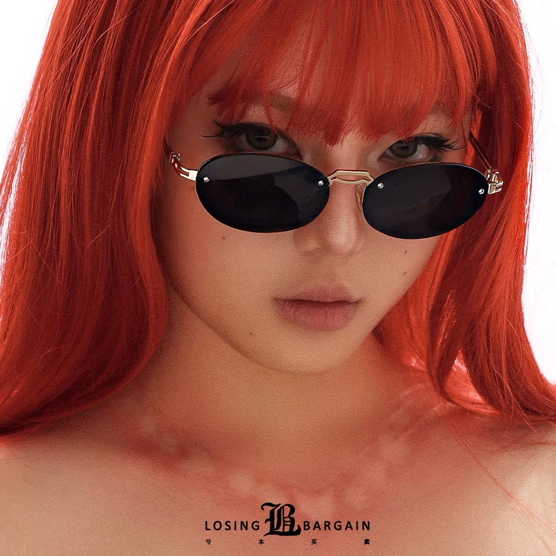 LosingBargain金属小众无边框椭圆百搭显脸小遮阳镜墨镜男女