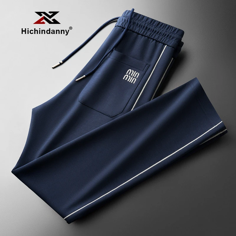 HICHIN男士运动裤直筒卫裤春秋厚款时尚撞色拼接莫代尔休闲裤长裤