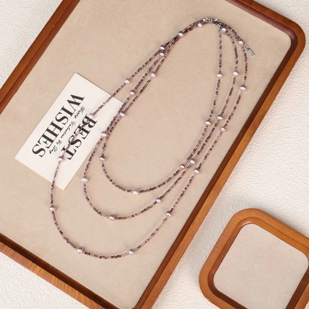 合金项链 LZ4101-1【改】满天星紫色珠珠紫色小米珠大长链琉璃项链