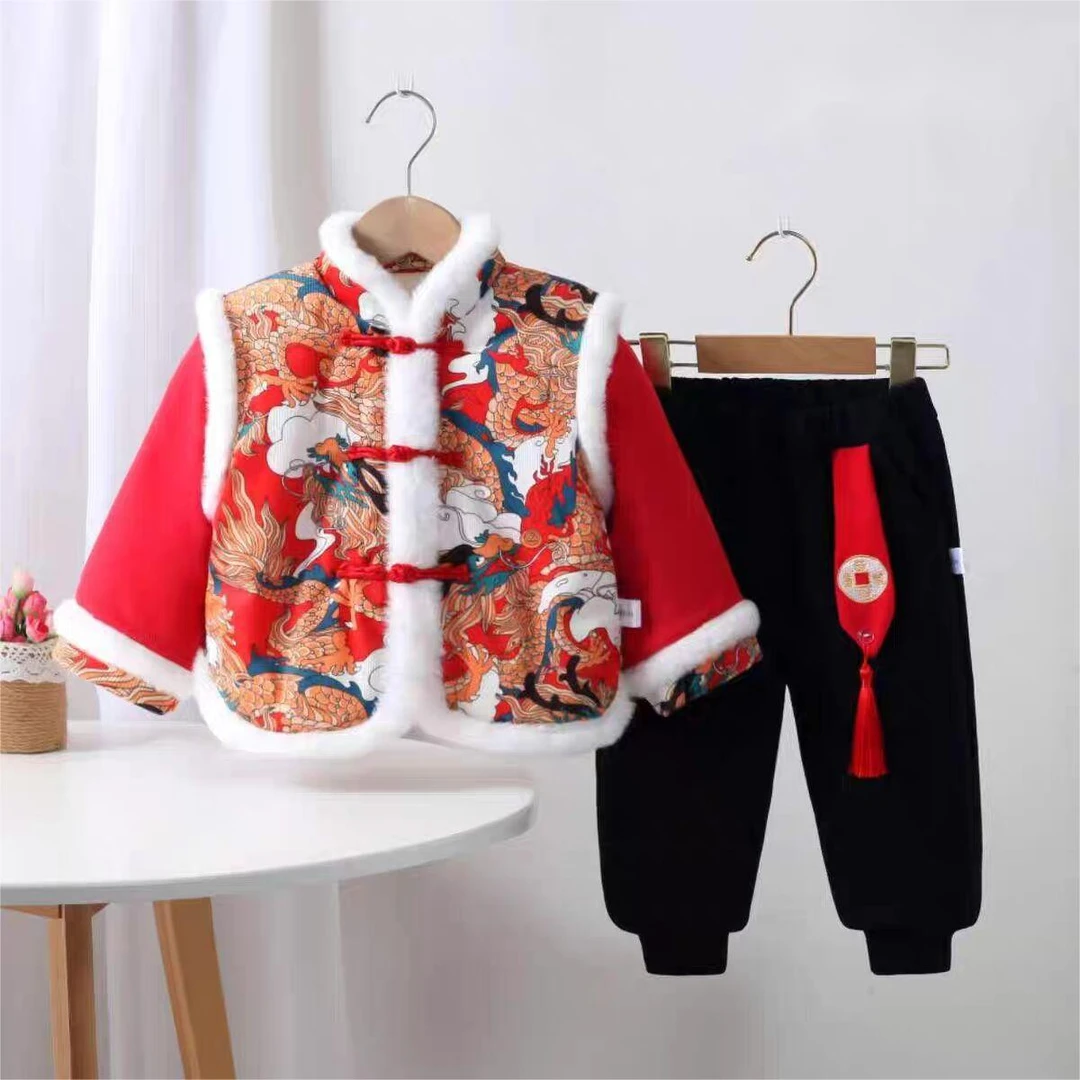 龙喜年宝宝衣服秋冬套装婴儿中式汉服新年拜年服唐装周岁礼服男宝