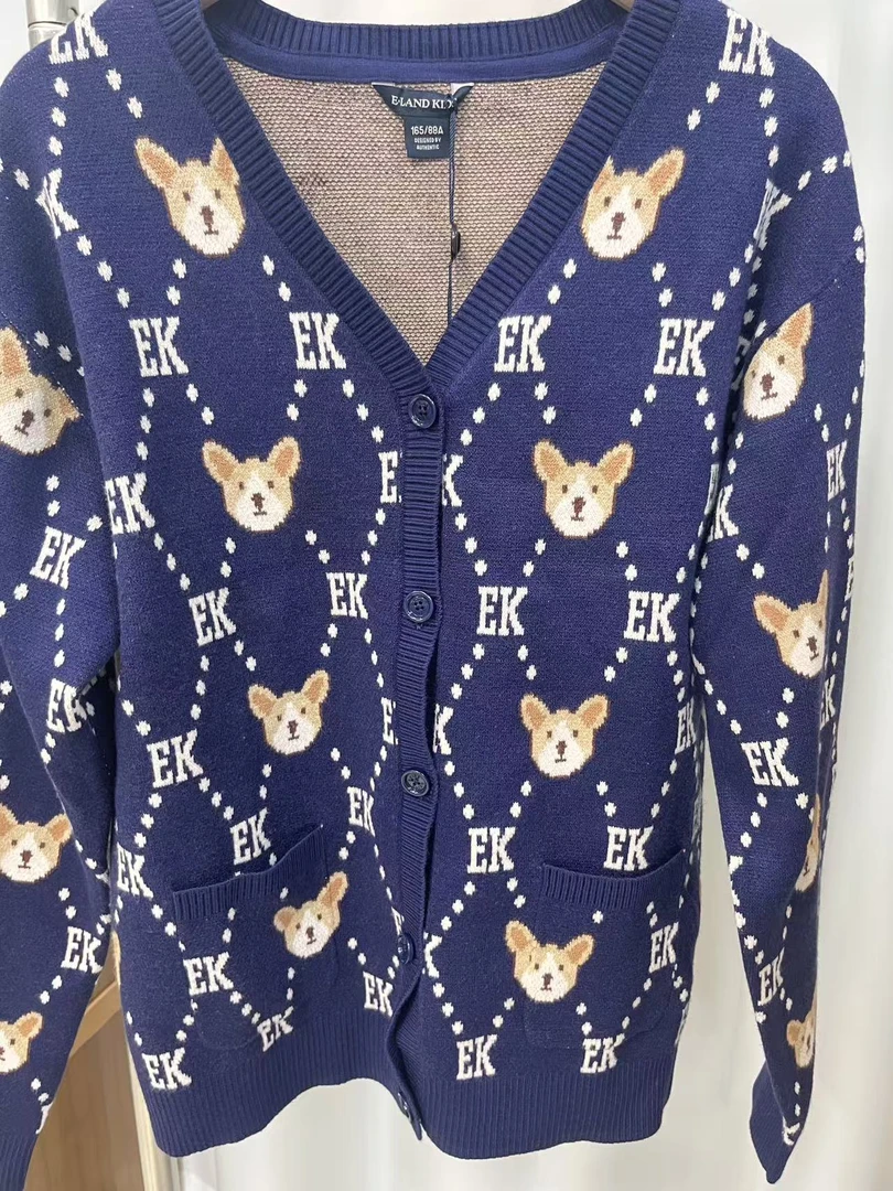 Eland依恋藏青色针织开衫8922
