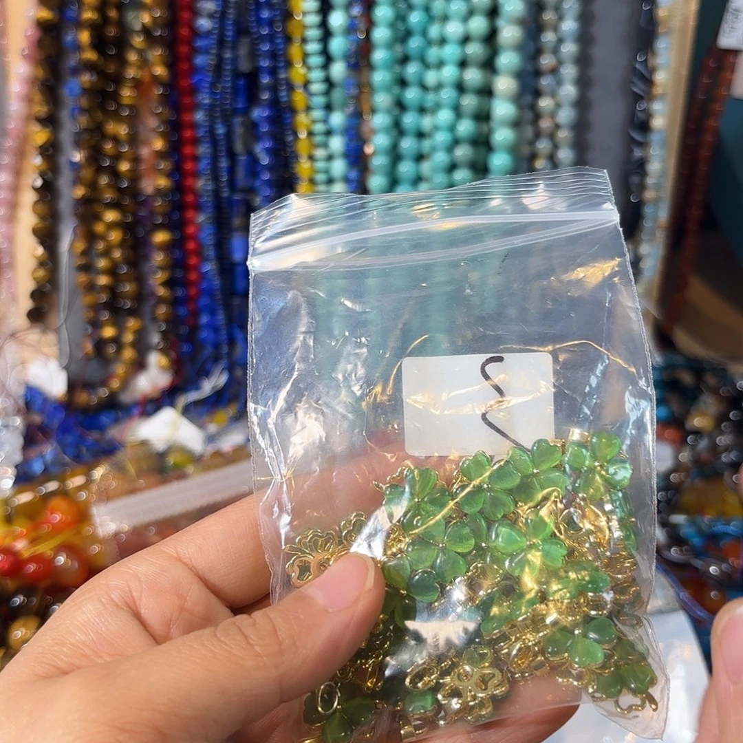 玛瑙/玉髓银S925镀金镶嵌珠宝半成品四叶草旋转1颗