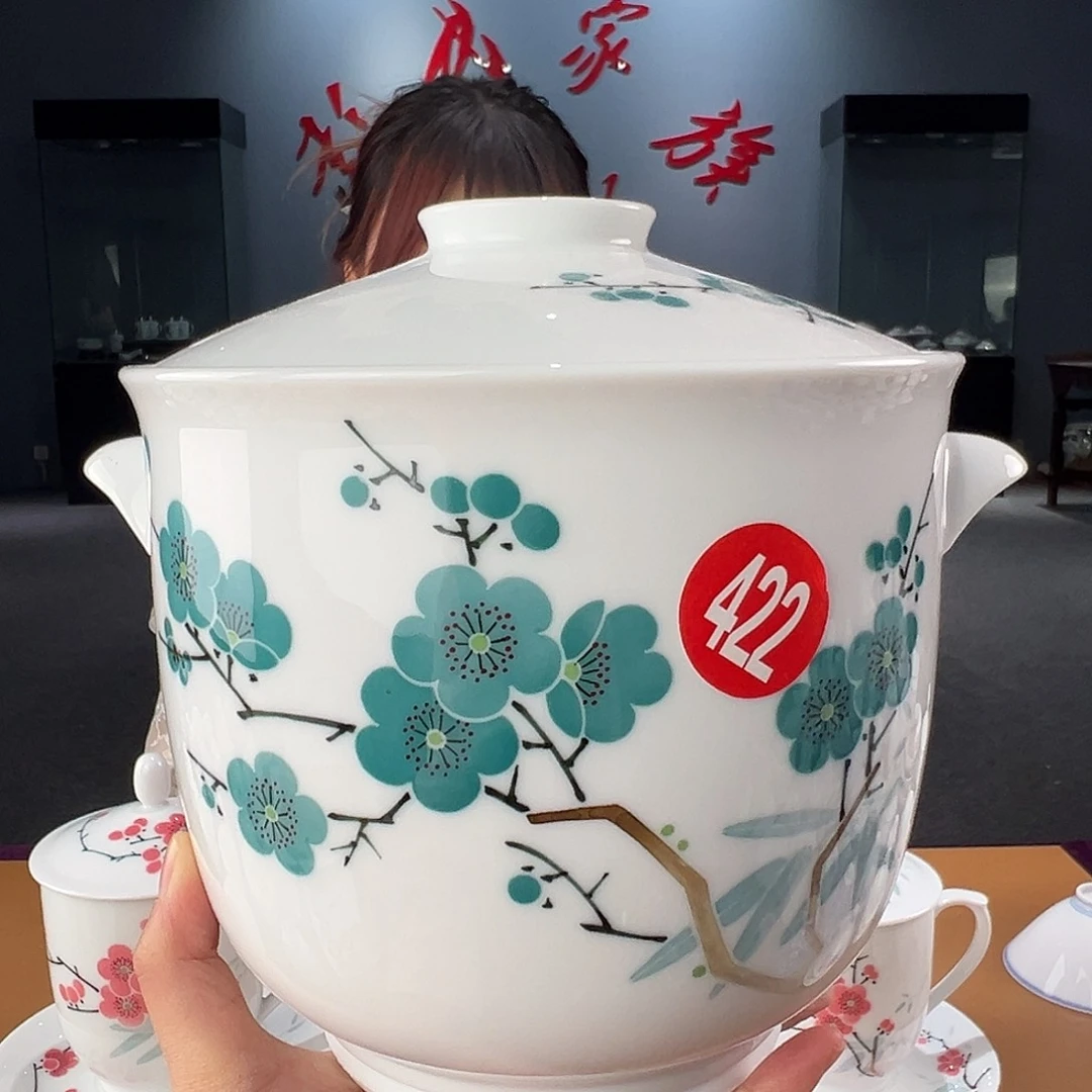 瓷翠竹绿梅饭鼓，微瑕二级